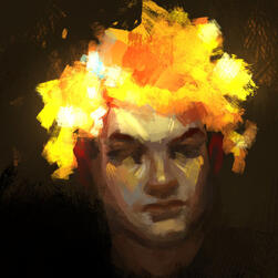 Character, ambiguous features, fire for hair